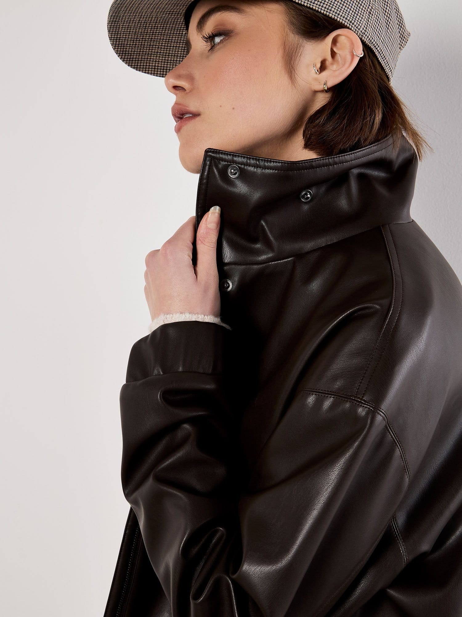 Apricot Apricot Women's Faux Leather Bomber Jacket in Brown - 4