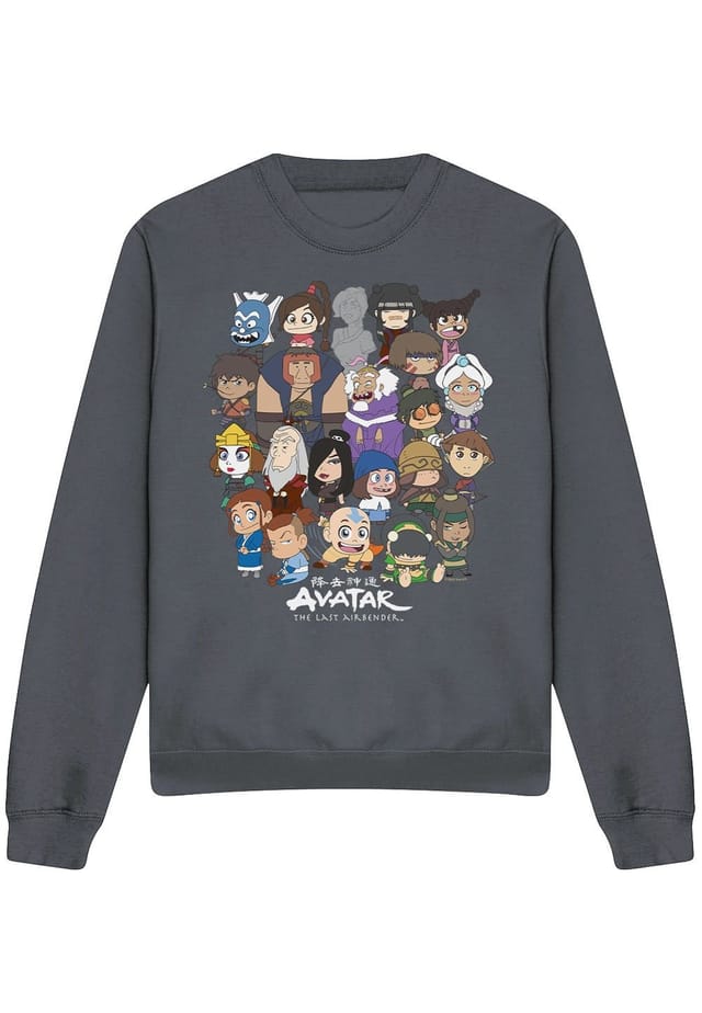 Avatar: The Last Airbender Avatar: The Last Airbender Men's Avatar The Last Airbender Chibi Group Crew Sweatshirt, Charcoal - 3