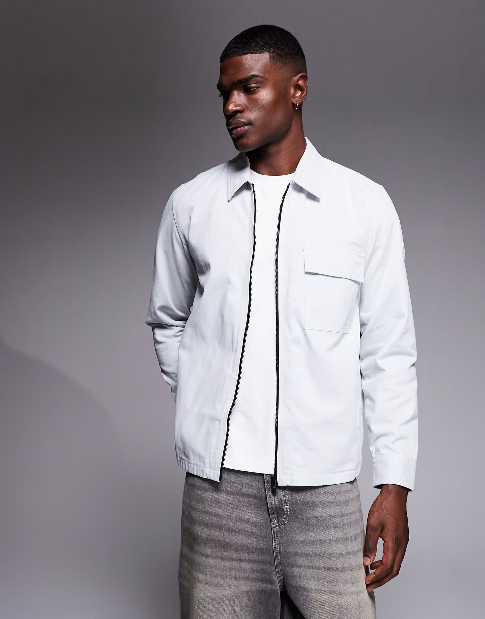 ASOS BOSS Orange lorum zip through overshirt in light grey
