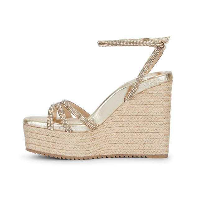 MALOW LONDON MALOW LONDON Women's Ava Wedge Sandals Buckle Strap PU Open Toe Wedge Heel Shoes in Gold - 2