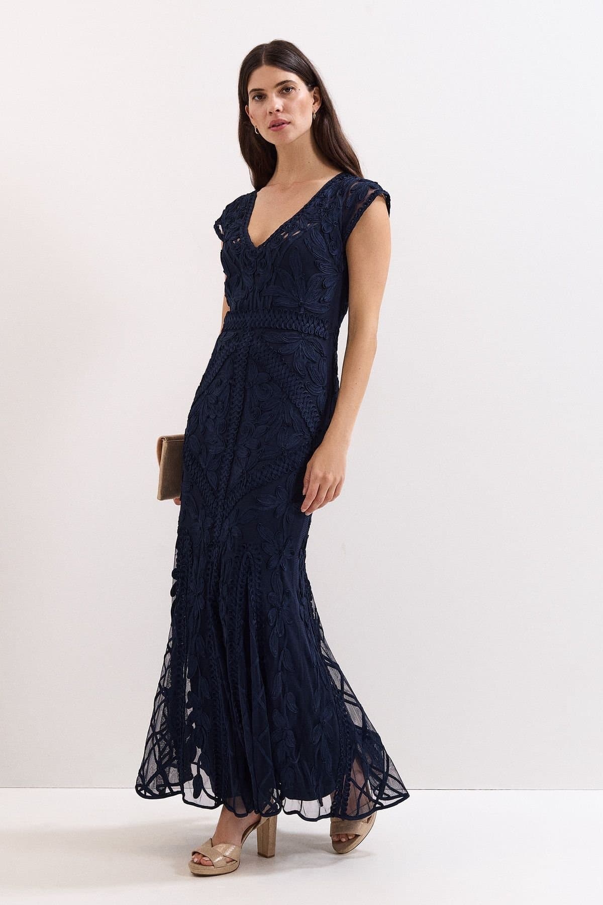 Phase Eight Phase Eight Women's Khiana Tapework Maxi Dress in Dark Navy