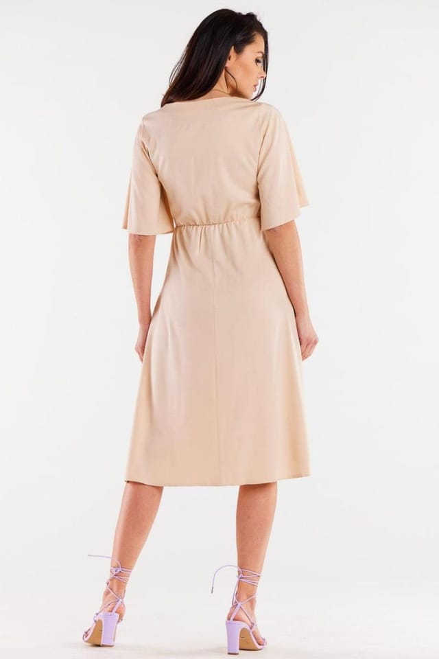 Love Lace Love Lace Women's Viscose Elastic Waist Wide Sleeve Dress in Beige - 3