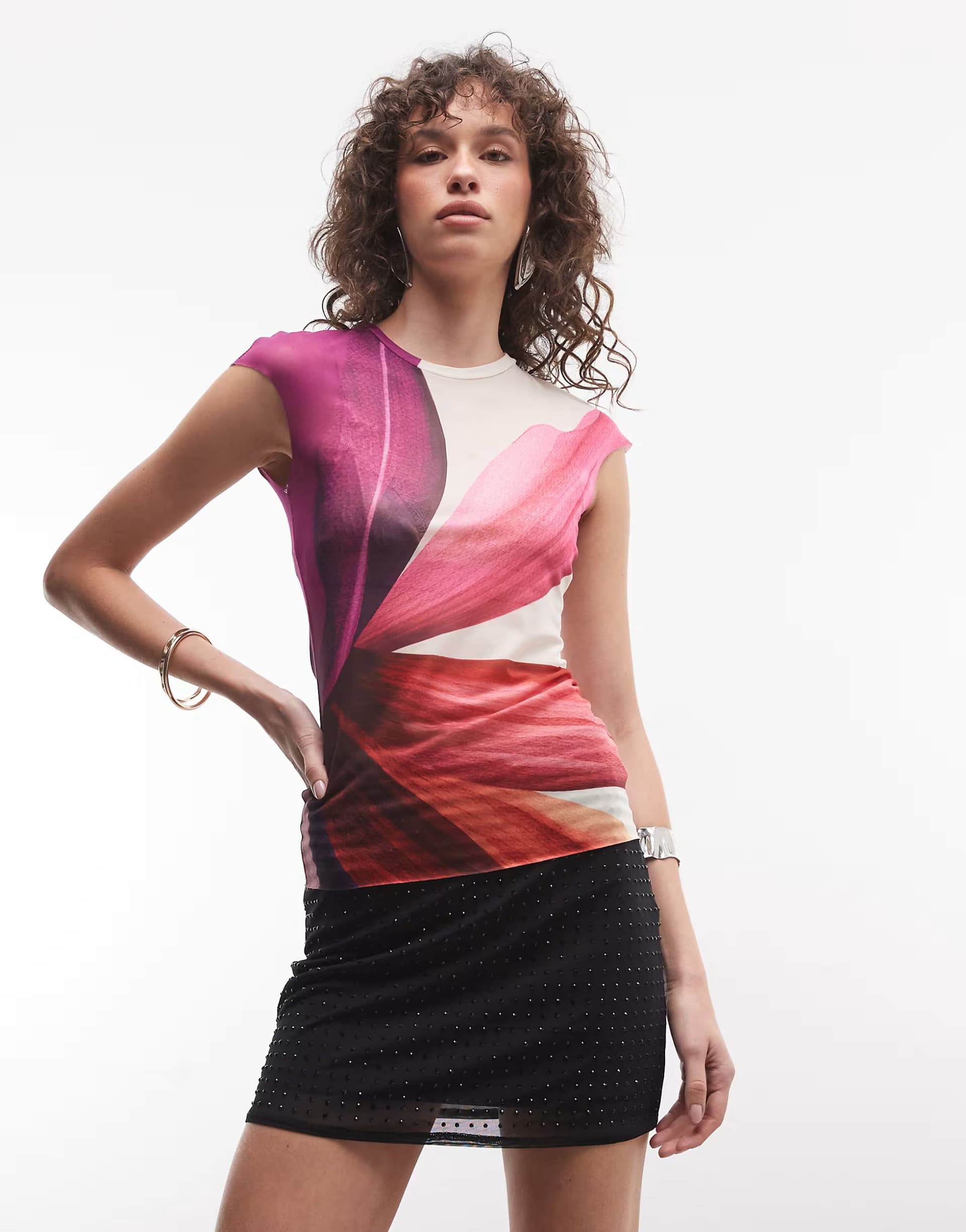 ASOS AFRM Nina short sleeve mesh crewneck tee in pink floral