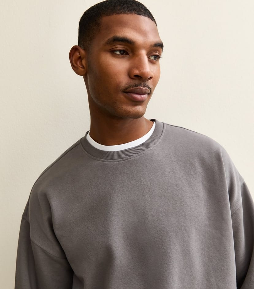 New Look Men's Grey Oversized Crew Neck Sweatshirt New Look - 1