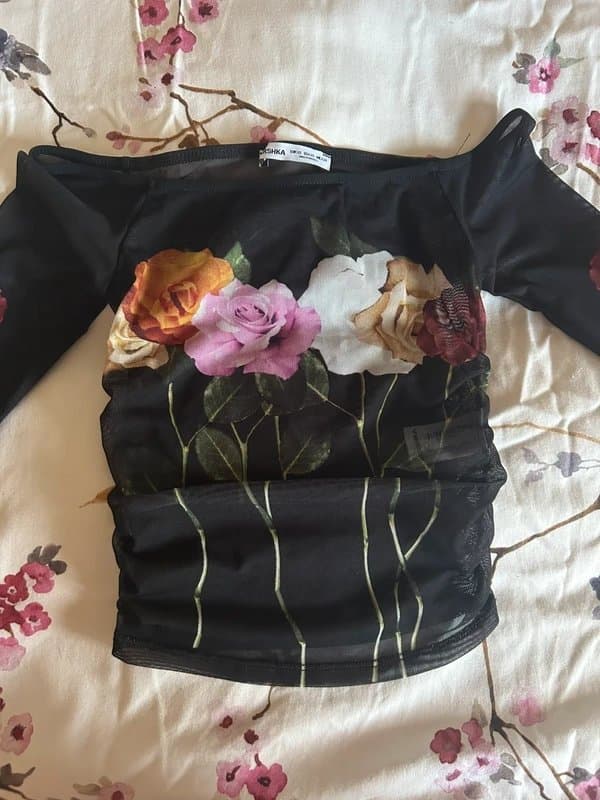 Bershka Long sleeve tulle printed t-shirt