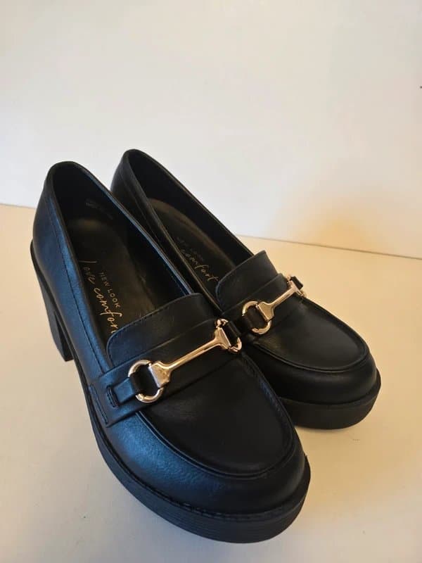 New Look New look black Leather-Look Chunky Block Heel Loafers uk 5 vgc