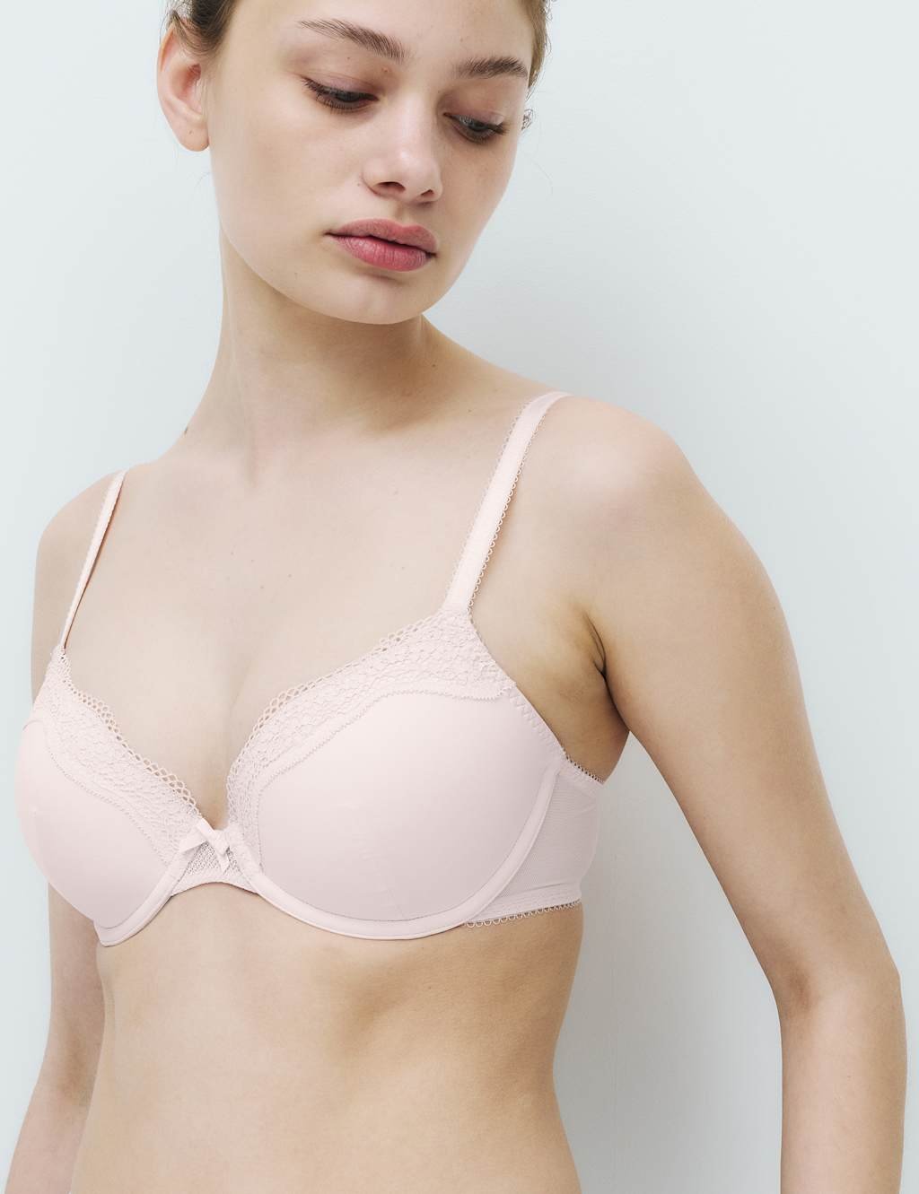 Marks & Spencer M&S Jasmine Lace Wired Demi Cup Bra (A-E) Soft Coral - 2