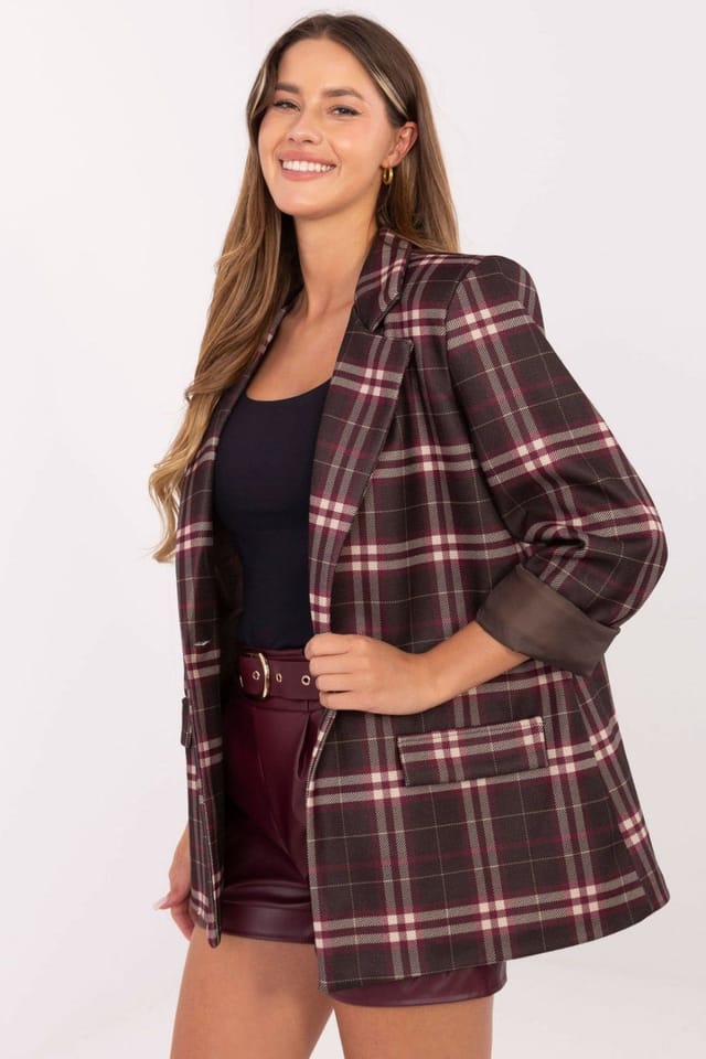 Love Lace Love Lace Women's Stylish Checked Blazer for Work & Everyday in Brown - 2