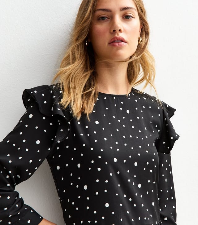 Urban Bliss Women's Black Polka Dot Ruffle Trim Midi Dress Urban Bliss New Look - 2