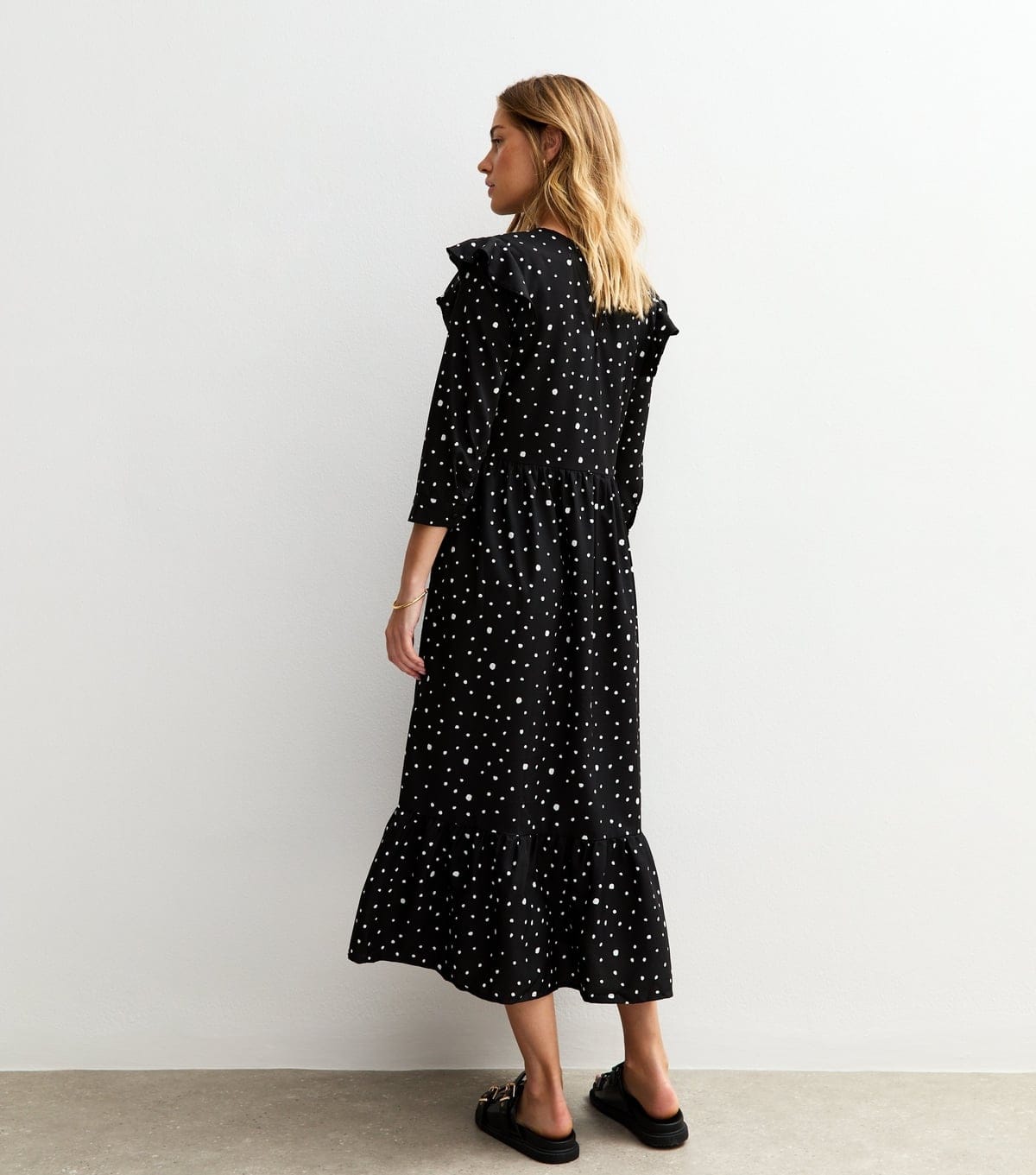 Urban Bliss Women's Black Polka Dot Ruffle Trim Midi Dress Urban Bliss New Look - 4