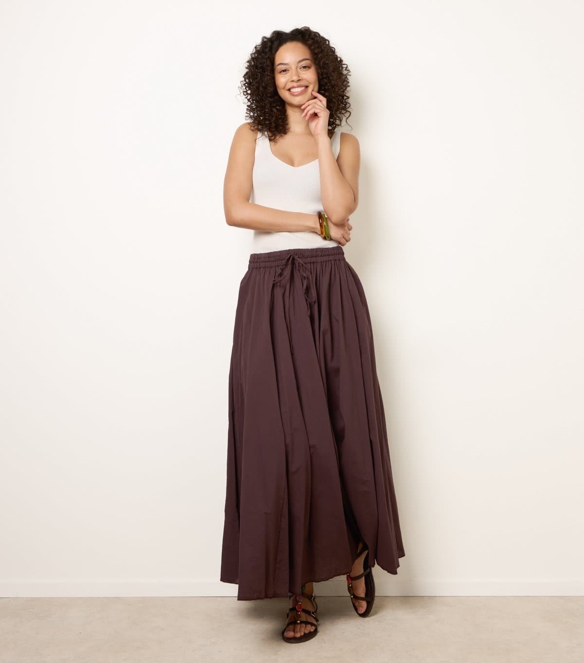 Blue Vanilla Women's Dark Brown Gathered Panel Maxi Skirt Blue Vanilla New Look