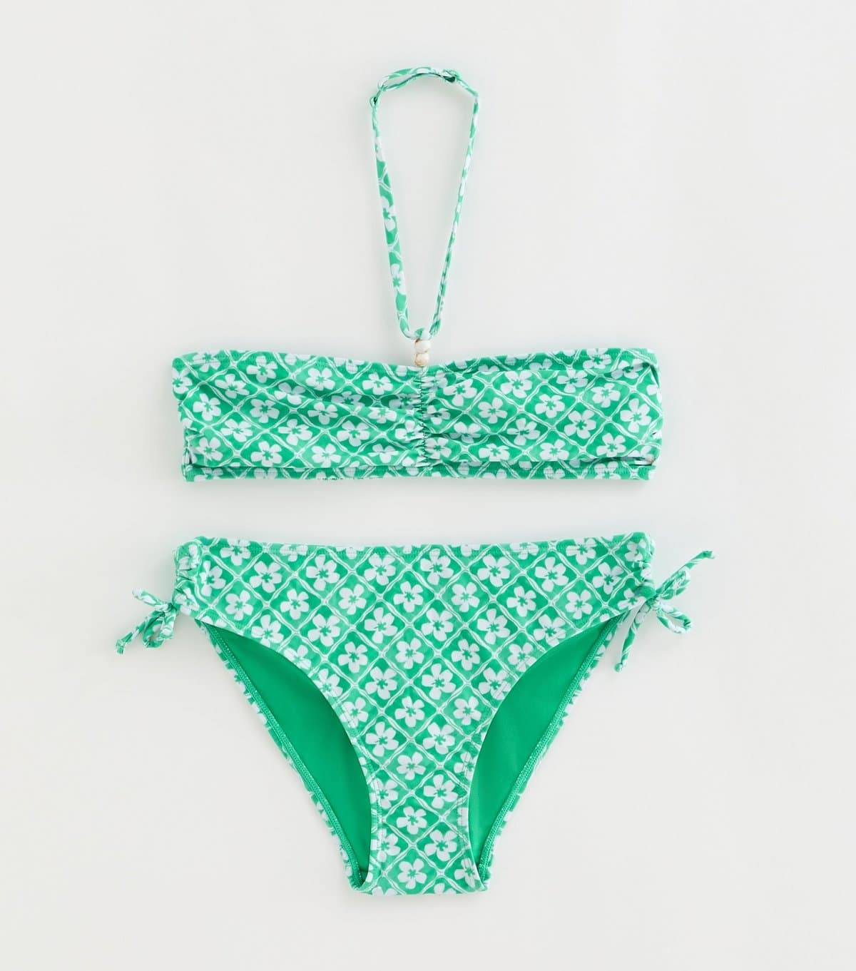 New Look Girls' Green Floral Ruched Halterneck Bikini Set New Look