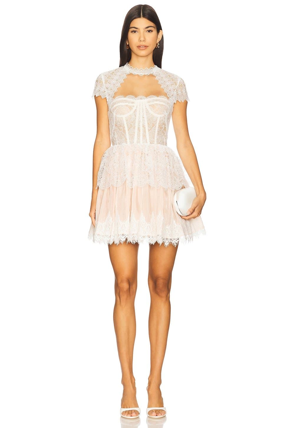 revolve Revolve Ivory & Cream Lace Mini Dress