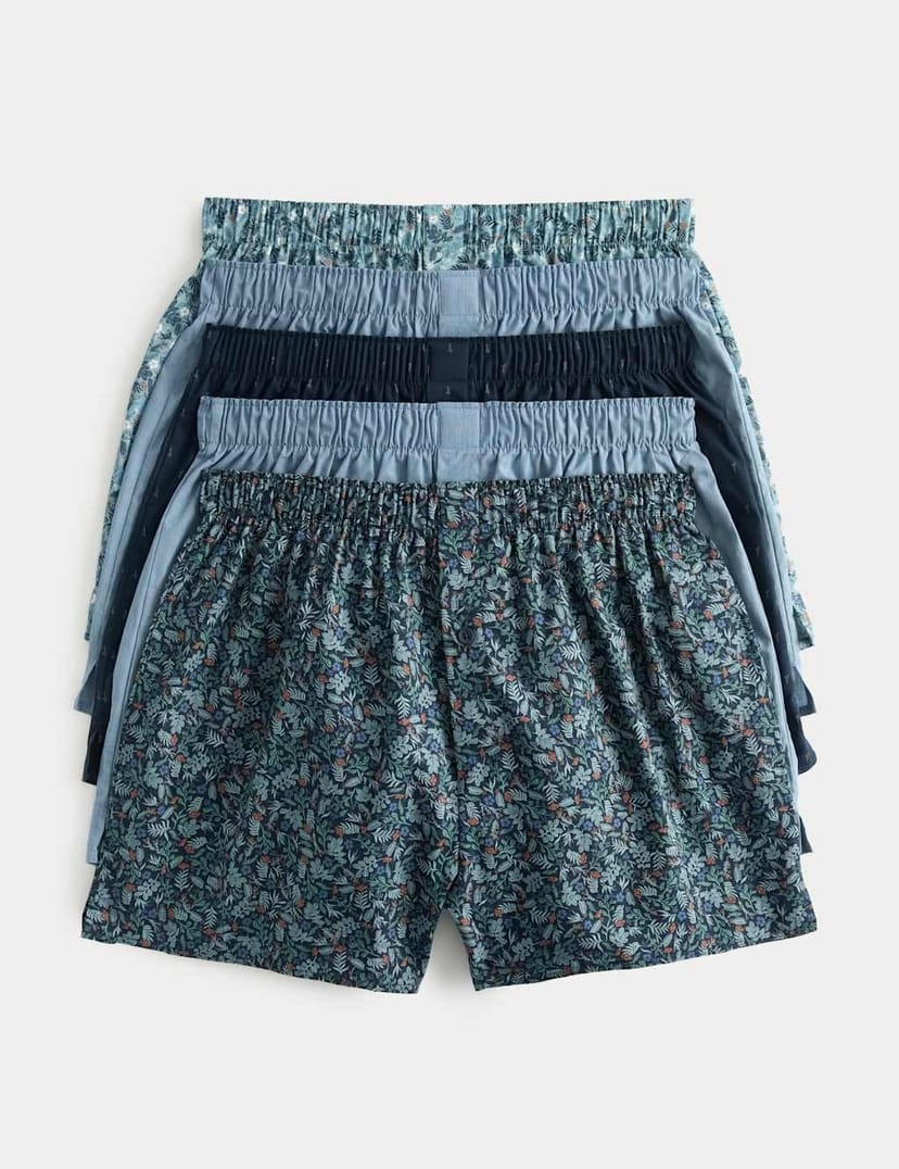 Marks & Spencer M&S 5 Pack Cotton StayNew™ Floral Woven Boxers Blue Mix - 1