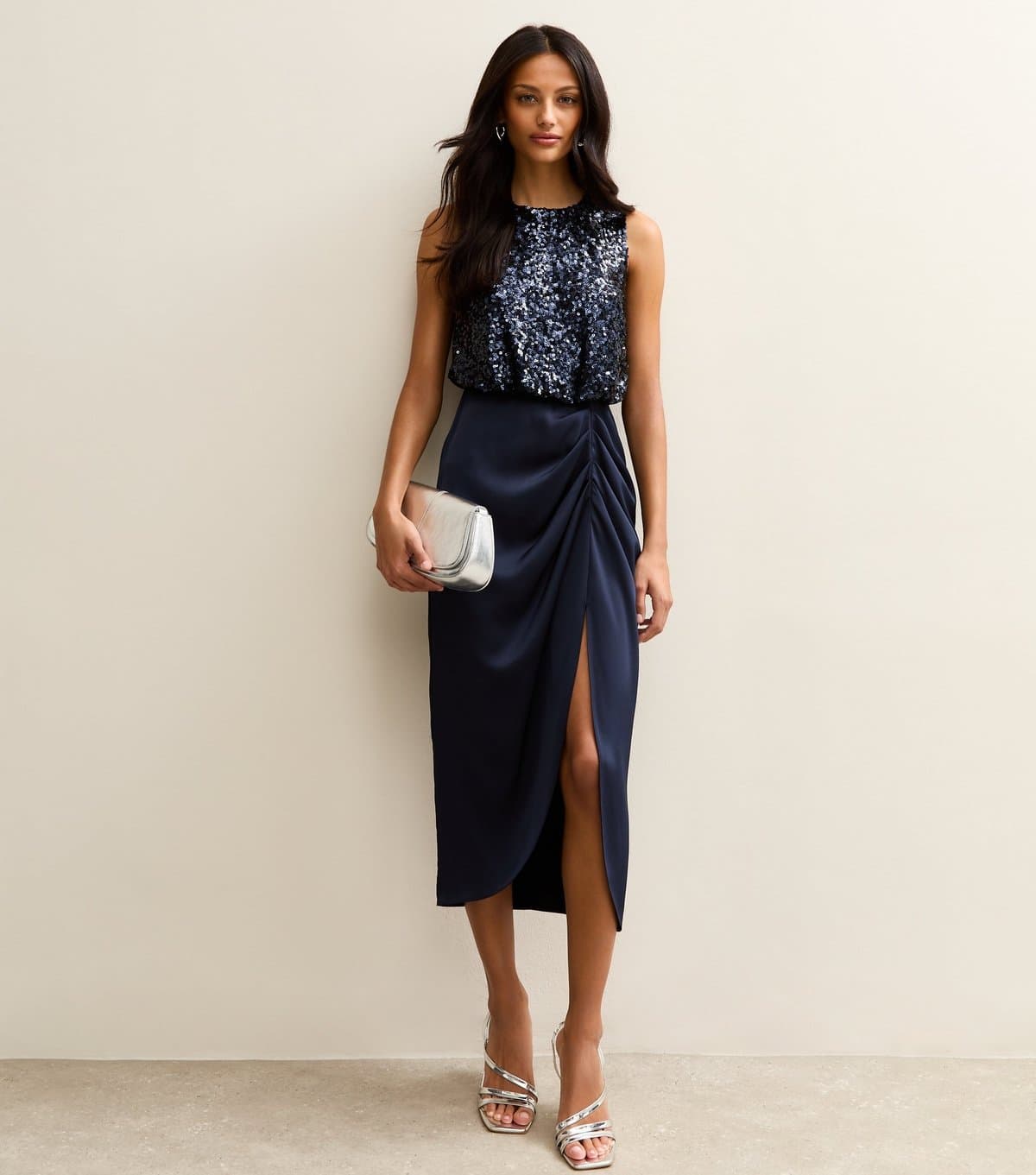 New Look Women's Navy Sequin 2 in 1 Midi Dress New Look