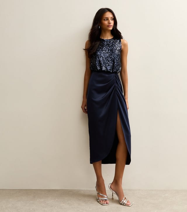 New Look Women's Navy Sequin 2 in 1 Midi Dress New Look - 3