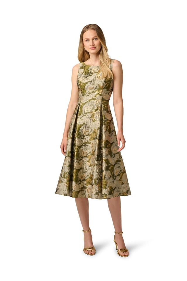 Adrianna Papell Adrianna Papell Women's Boat Neck Jacquard Midi Dress in Green - 2