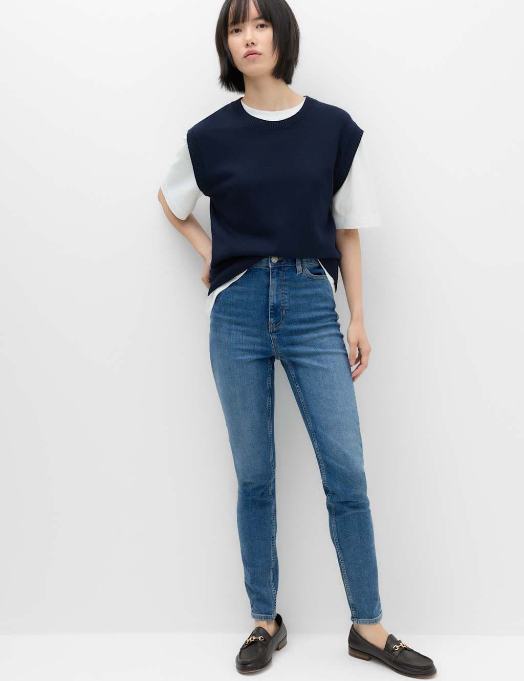 Marks & Spencer M&S Ivy High Rise Skinny Ankle Grazer Jeans Medium Indigo