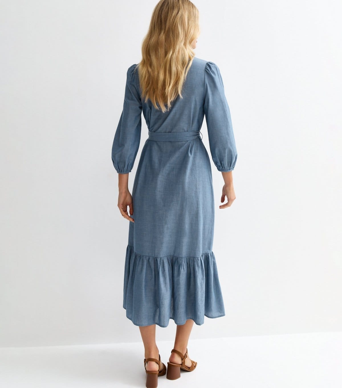 New Look Women's Light Blue Chambray Grandad Neck Midi Dress New Look - 4