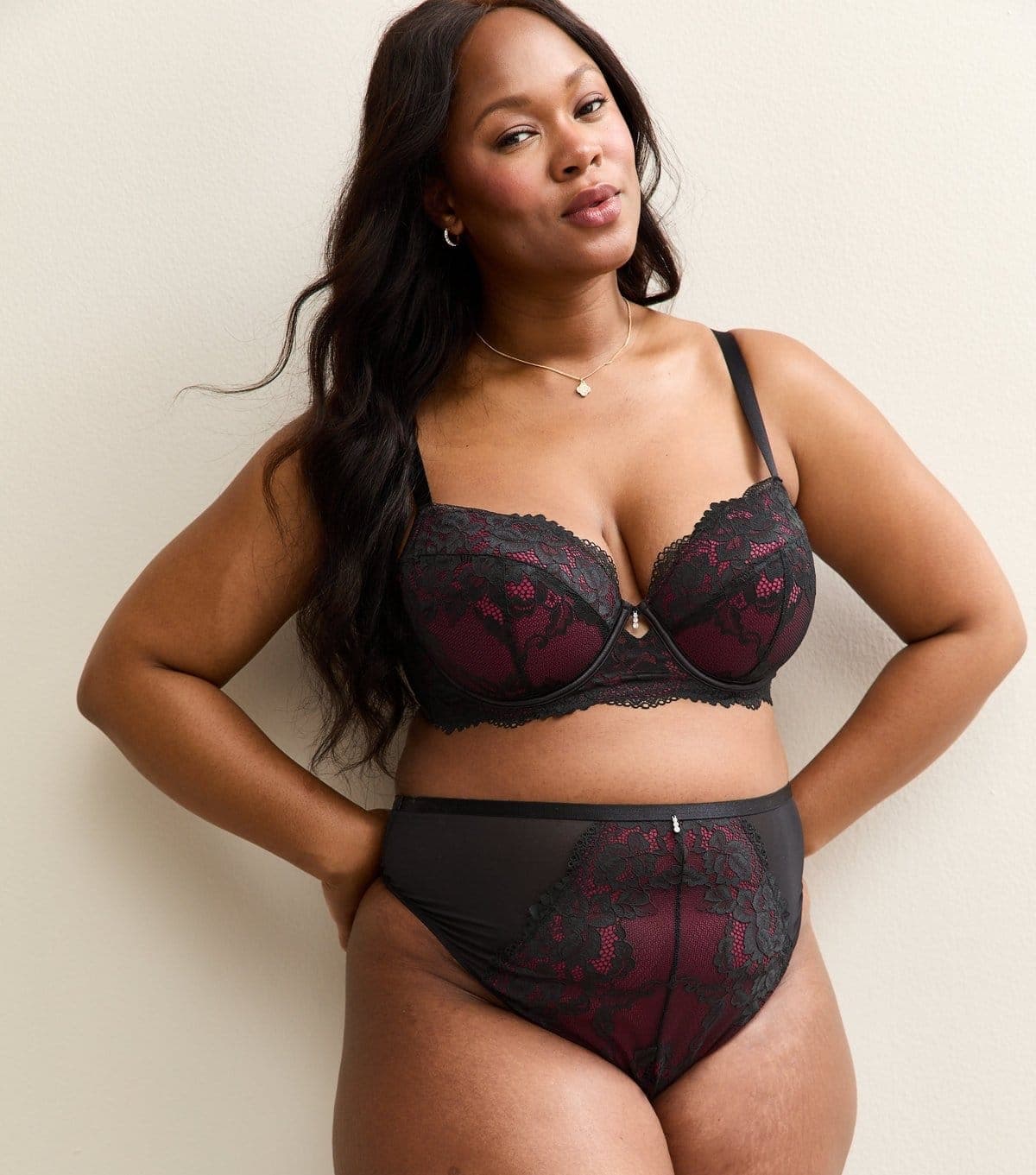 New Look Women's Plus Size Black Contrast Lace High Waisted Briefs Curves New Look
