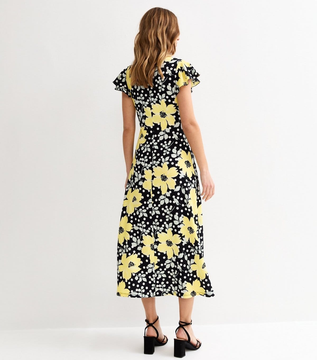 New Look Women's Yellow Floral Print Lace Trim Flutter Sleeve Dress New Look - 4