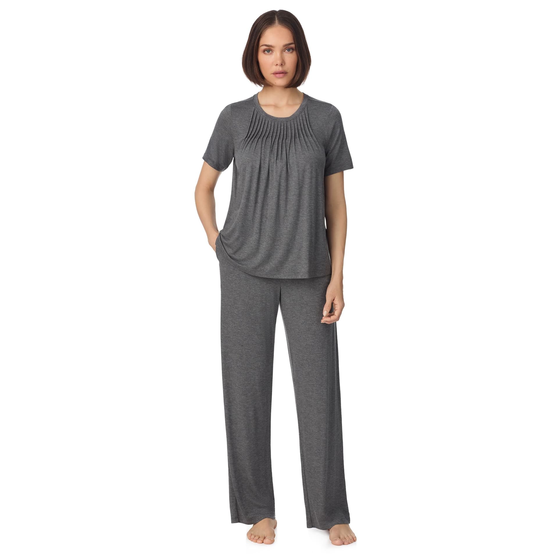 DKNY DKNY Women's Short sleeve top & pant pyjama sleep set with pleats in grey