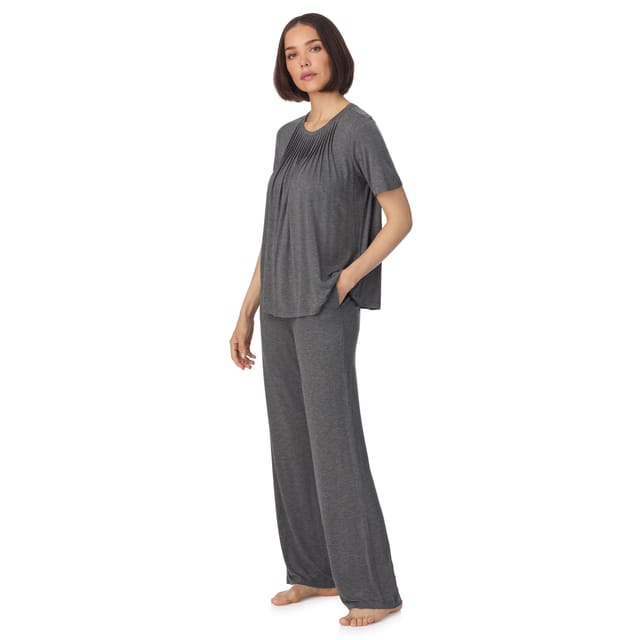 DKNY DKNY Women's Short sleeve top & pant pyjama sleep set with pleats in grey - 3
