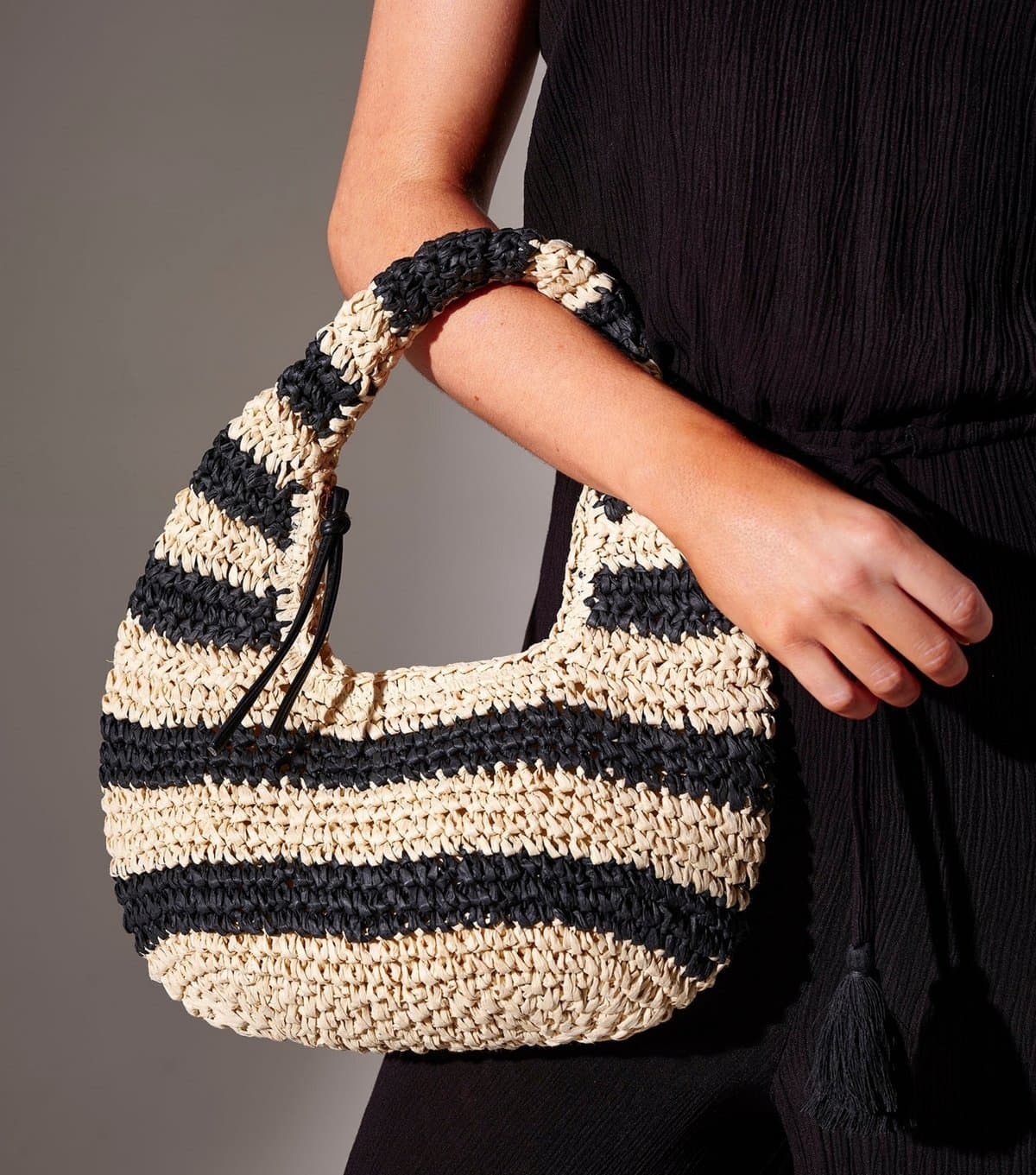 South Beach Black Striped Straw Grab Bag South Beach New Look