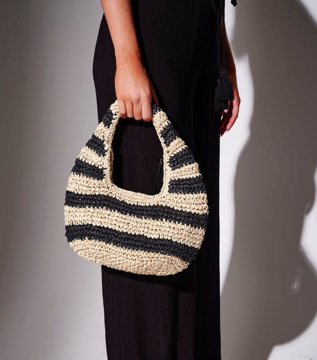 South Beach Black Striped Straw Grab Bag South Beach New Look - 3