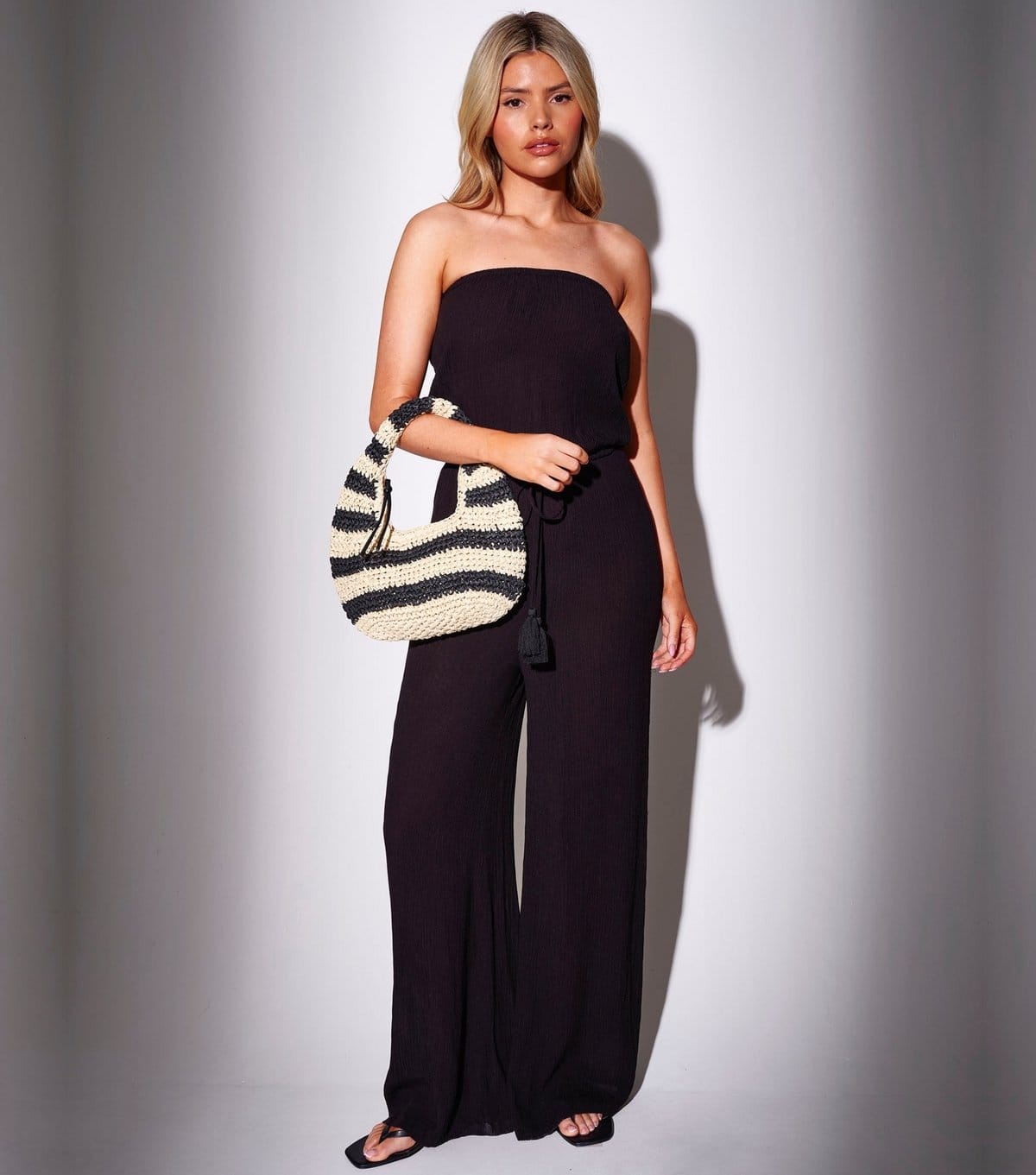 South Beach Black Striped Straw Grab Bag South Beach New Look - 4