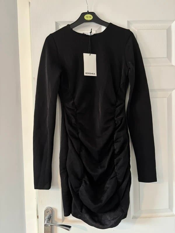 Bershka Shimmery ruched long sleeve mini dress