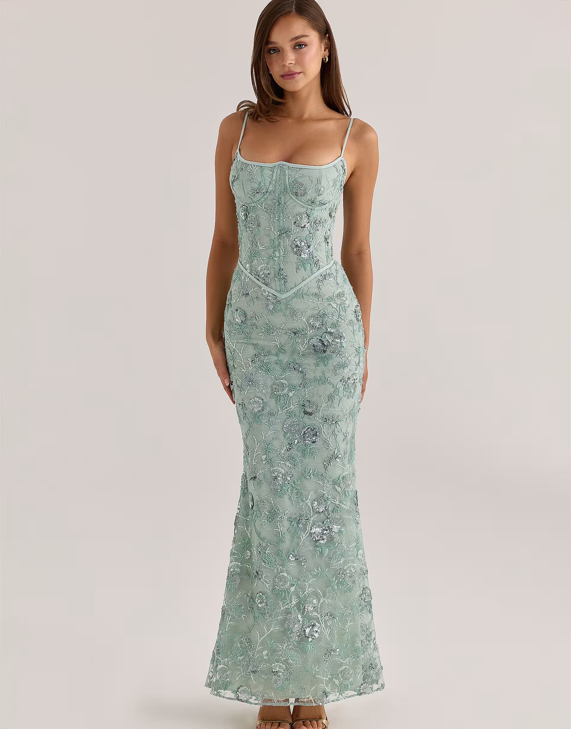 ASOS House of CB Naima jade hand beaded embellished corset maxi dress in jade