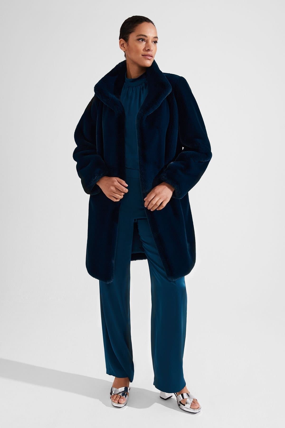 Hobbs London Hobbs London Women's Maddox Faux Fur Coat in Dark Navy