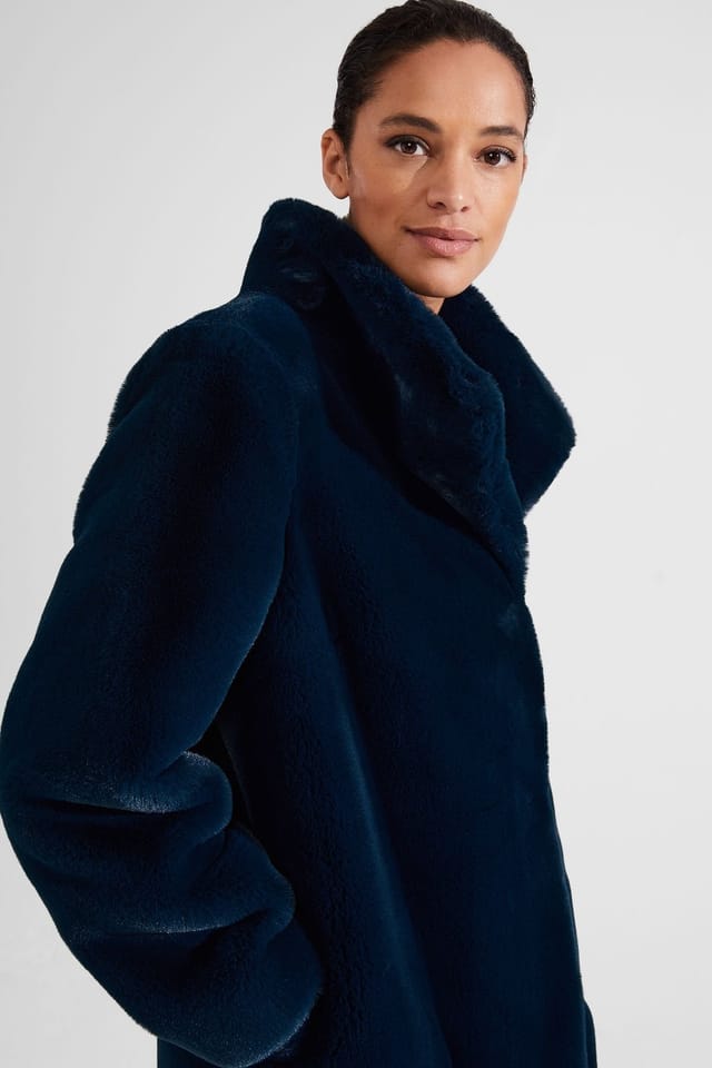 Hobbs London Hobbs London Women's Maddox Faux Fur Coat in Dark Navy - 3