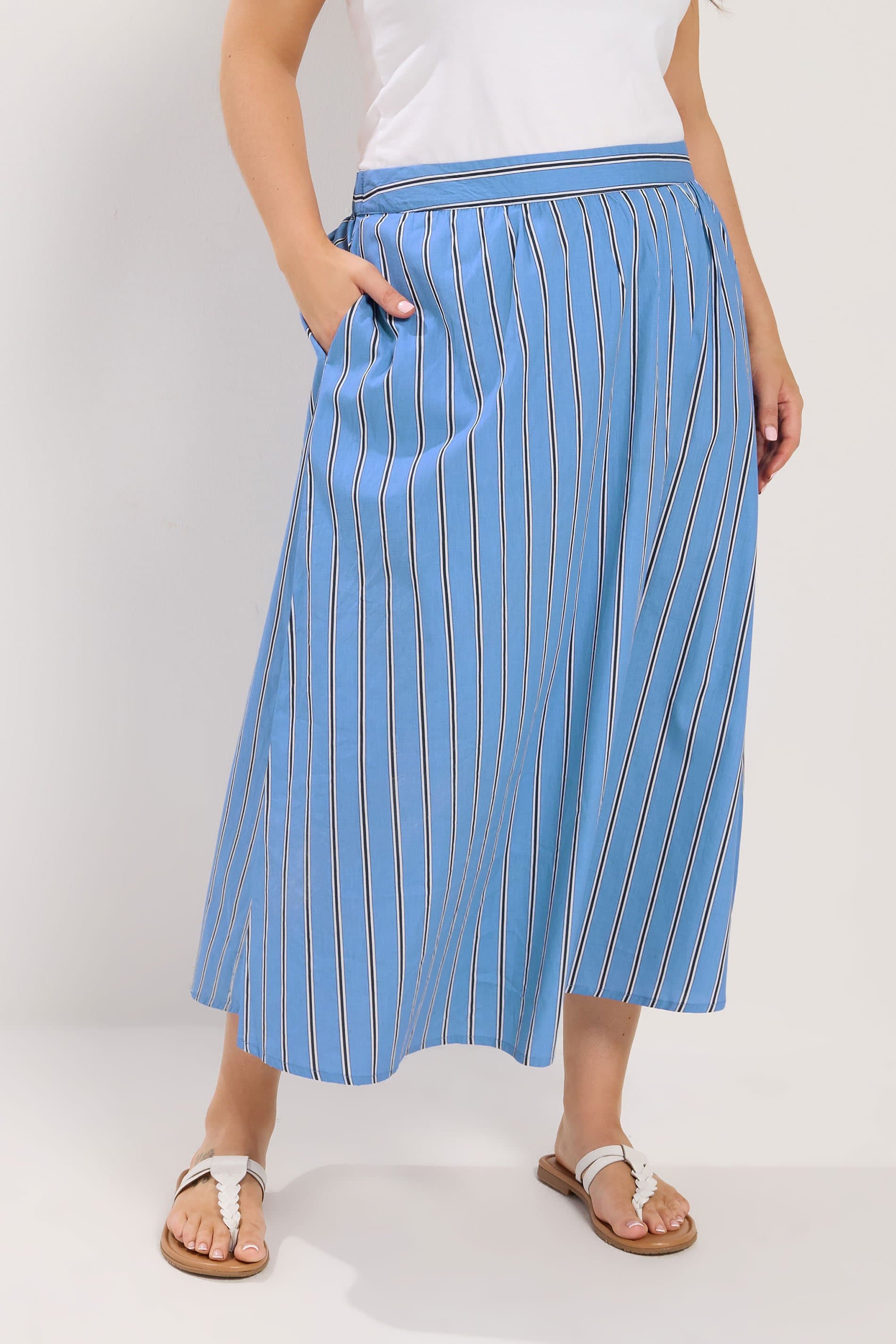 Yours Plus Size Blue Stripe Midi Skirt