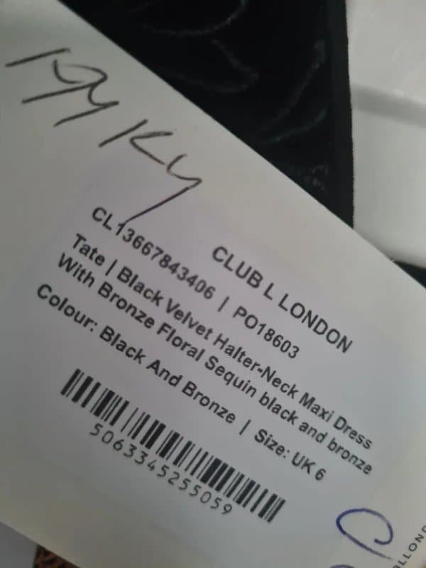 Club L London Club L London "Tate" Black & Gold Floral Sequin Halter Neck Midi Dress | UK 6 | NWT
