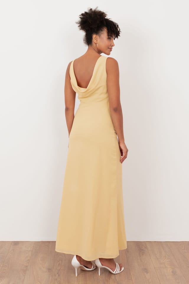 Maya Deluxe Maya Deluxe Women's Floral Embroidery Cowl Back Maxi Dress in Yellow - 2