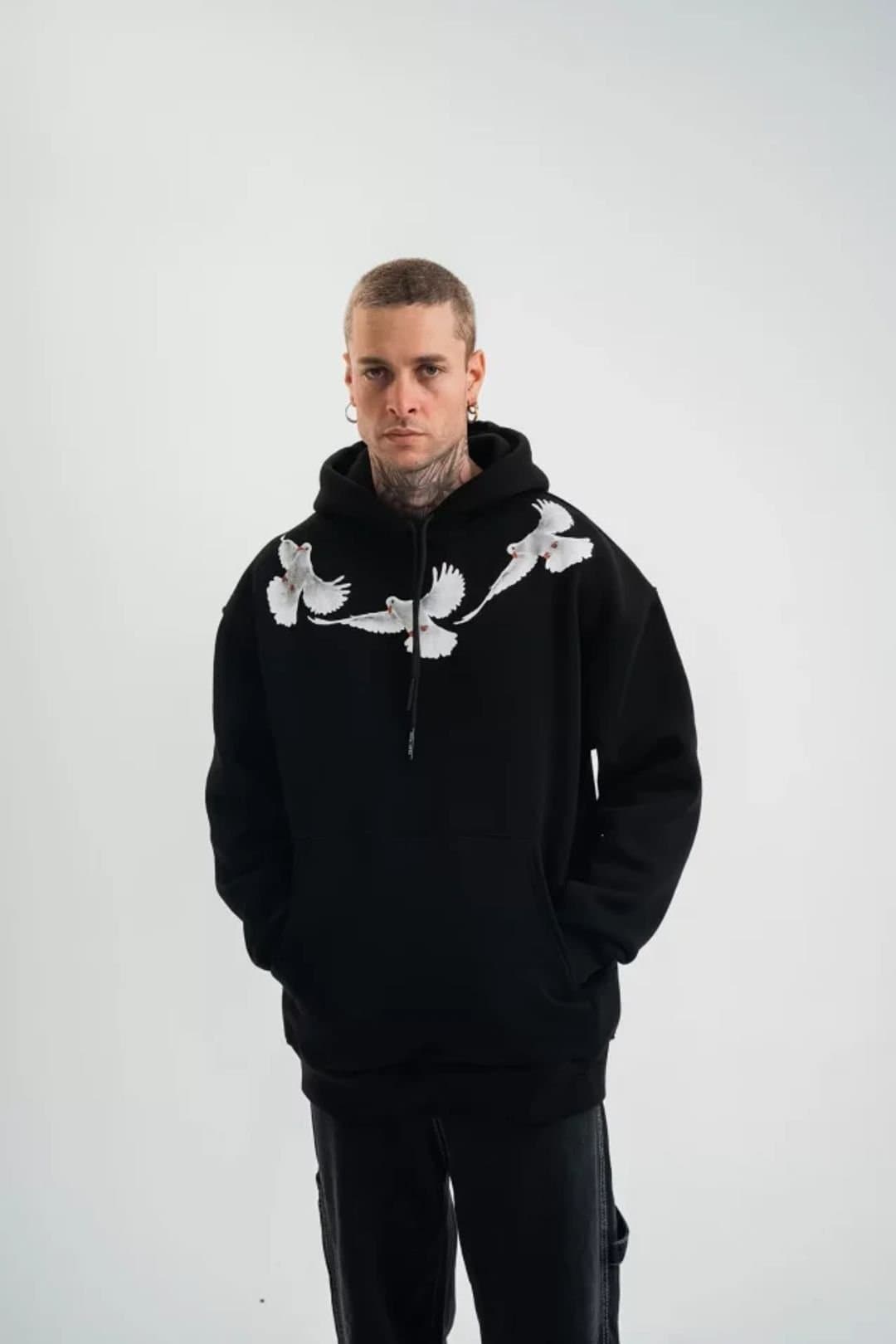 Janes Janes Men's Hooded Oversized Printed Sweatshirt with Pocket in Black