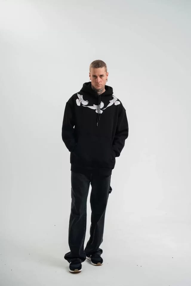 Janes Janes Men's Hooded Oversized Printed Sweatshirt with Pocket in Black - 2