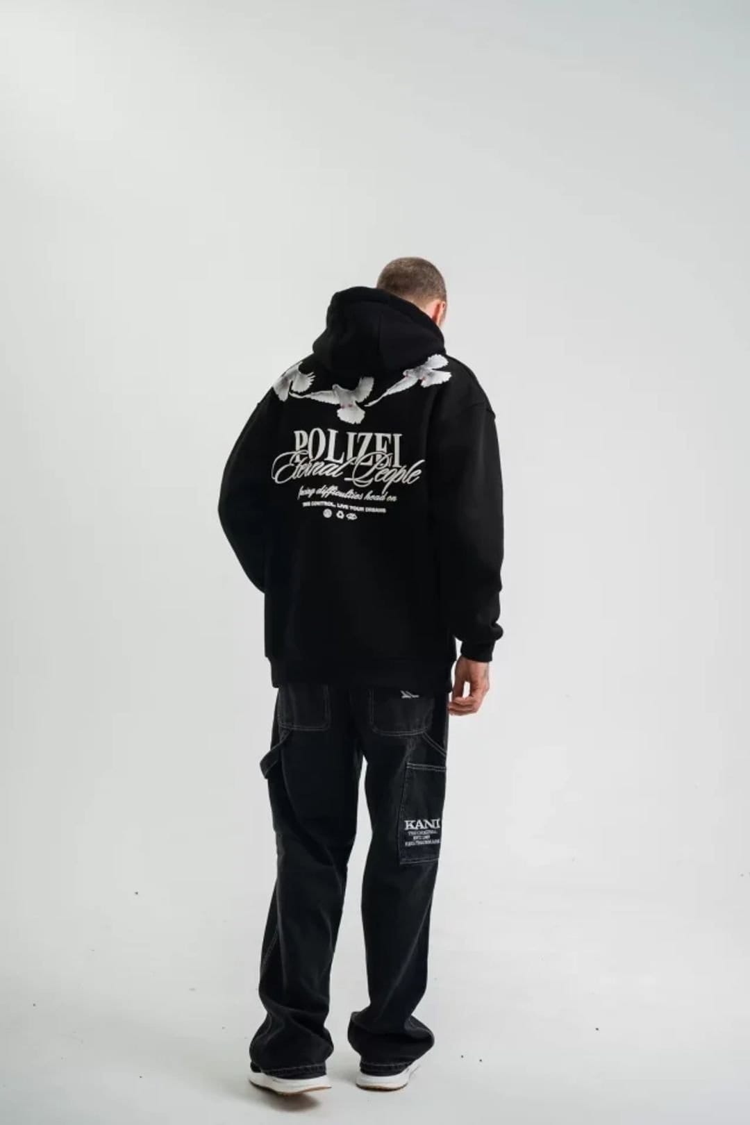 Janes Janes Men's Hooded Oversized Printed Sweatshirt with Pocket in Black - 4