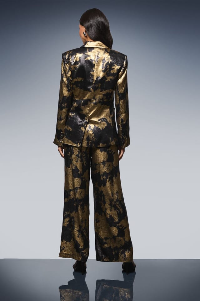 Wallis Wallis Women's Metallic Foil Wide Leg Trouser in Gold - 3