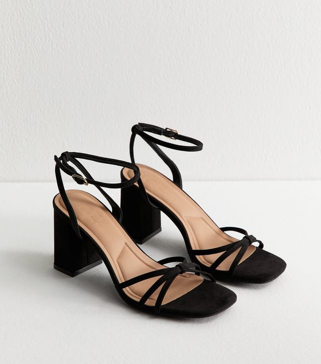 New Look Women's Black Faux Suede Knot Strap Block Heel Sandals Vegan New Look - 2
