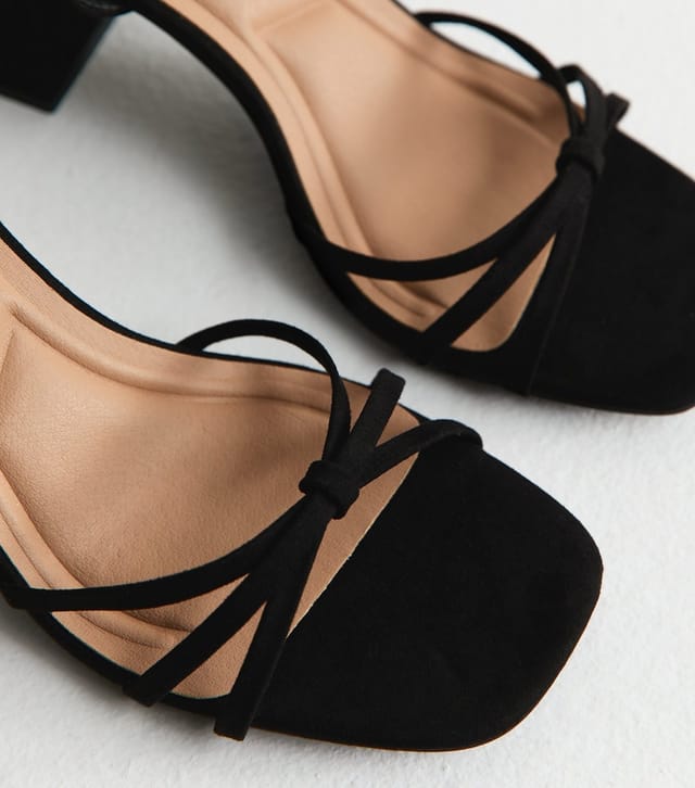 New Look Women's Black Faux Suede Knot Strap Block Heel Sandals Vegan New Look - 3