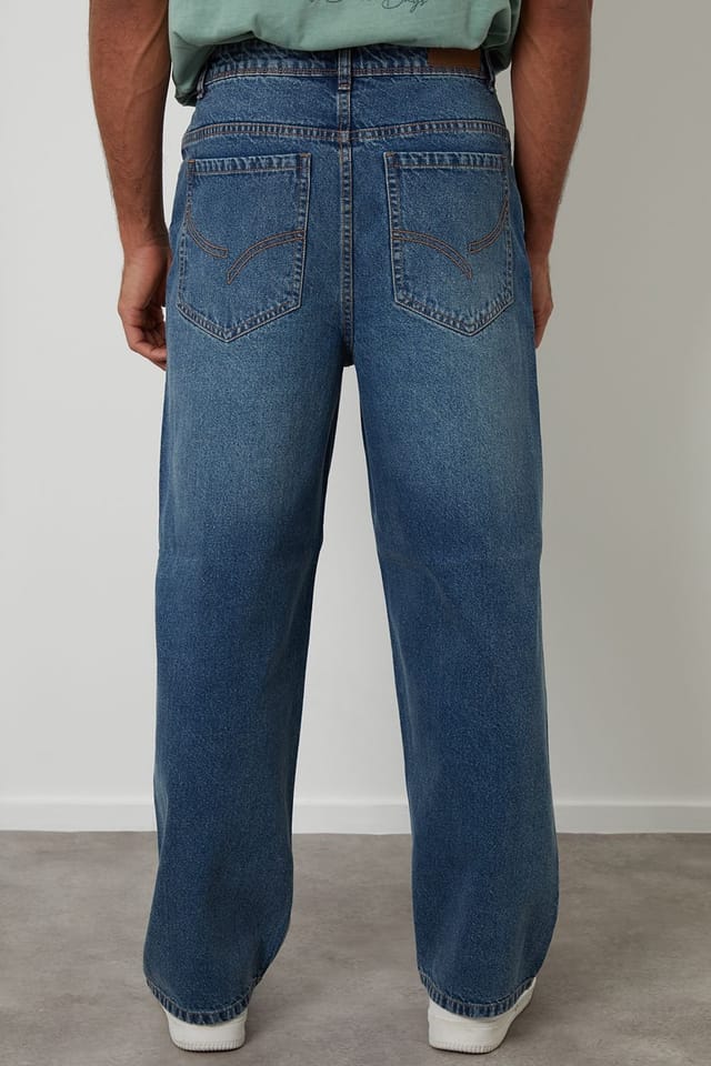 Threadbare Threadbare Men's Baggy Fit Jeans in Mid Blue - 2