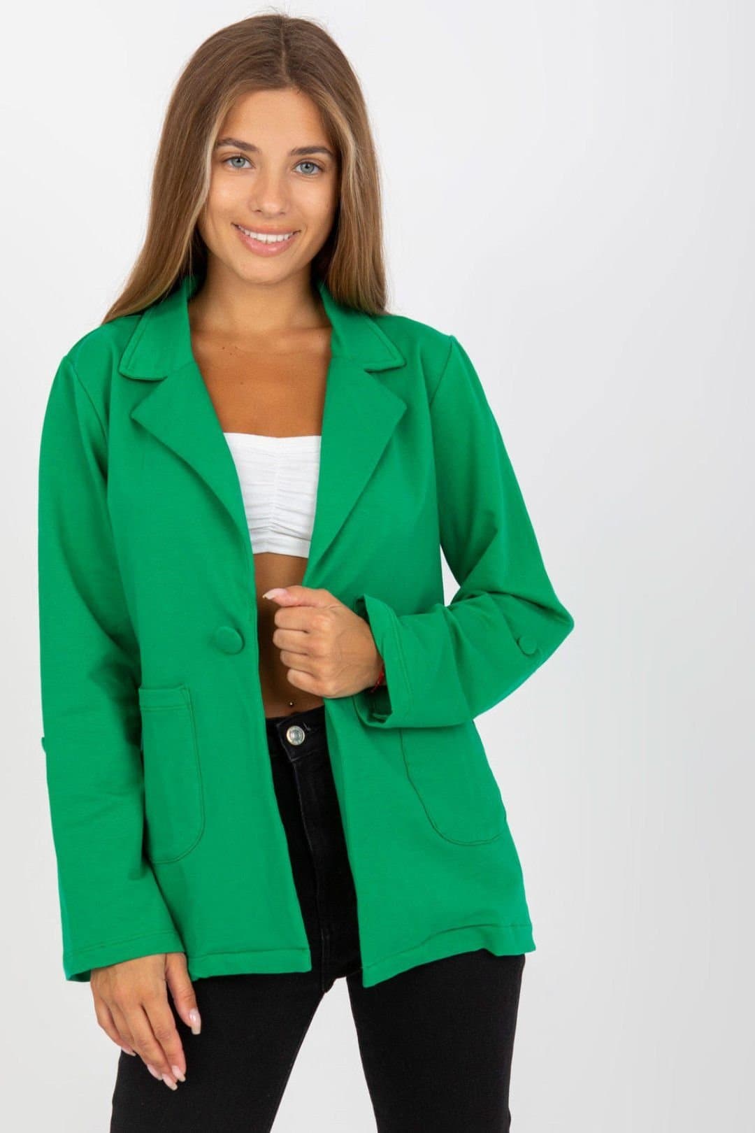 Love Lace Love Lace Women's Button Sweat Jacket with Fold Sleeves in Green