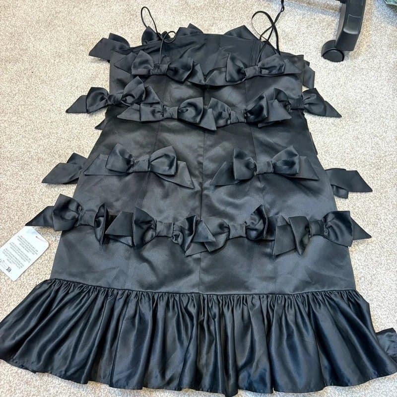ASOS ASOS Luxe Black Satin Mini Dress with bows  Size 10