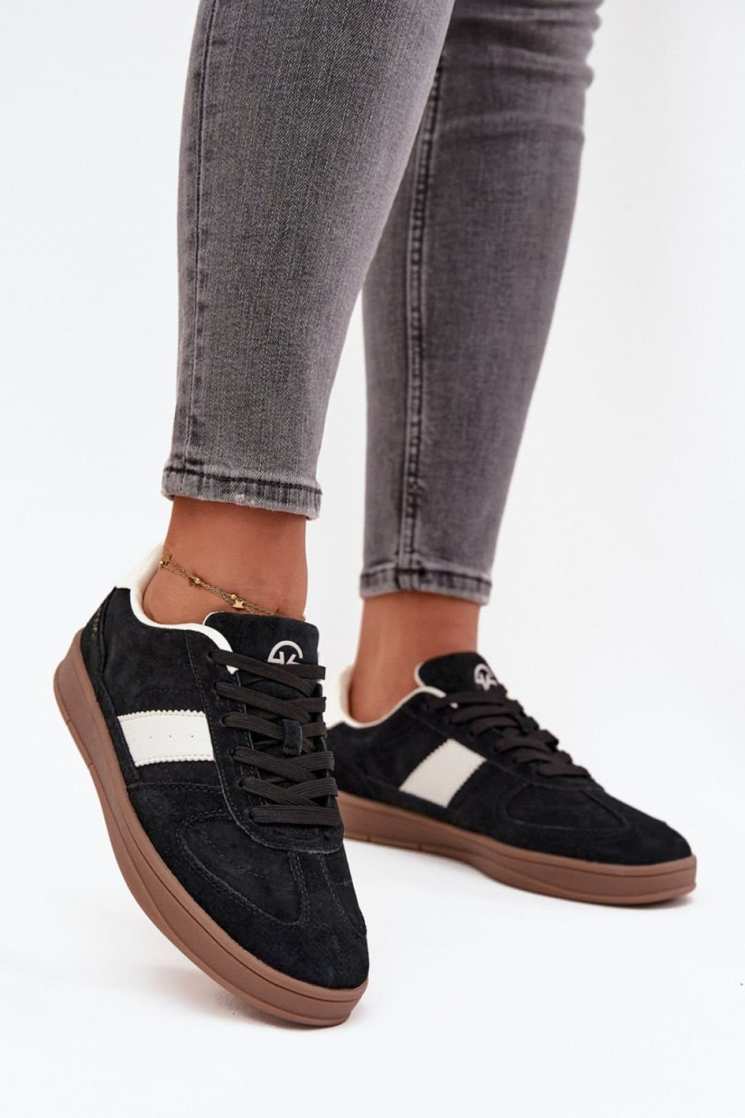 Love Lace Love Lace Women's Vinceza Suede Comfort Urban Sneakers with Rubber Grip Sole in Black