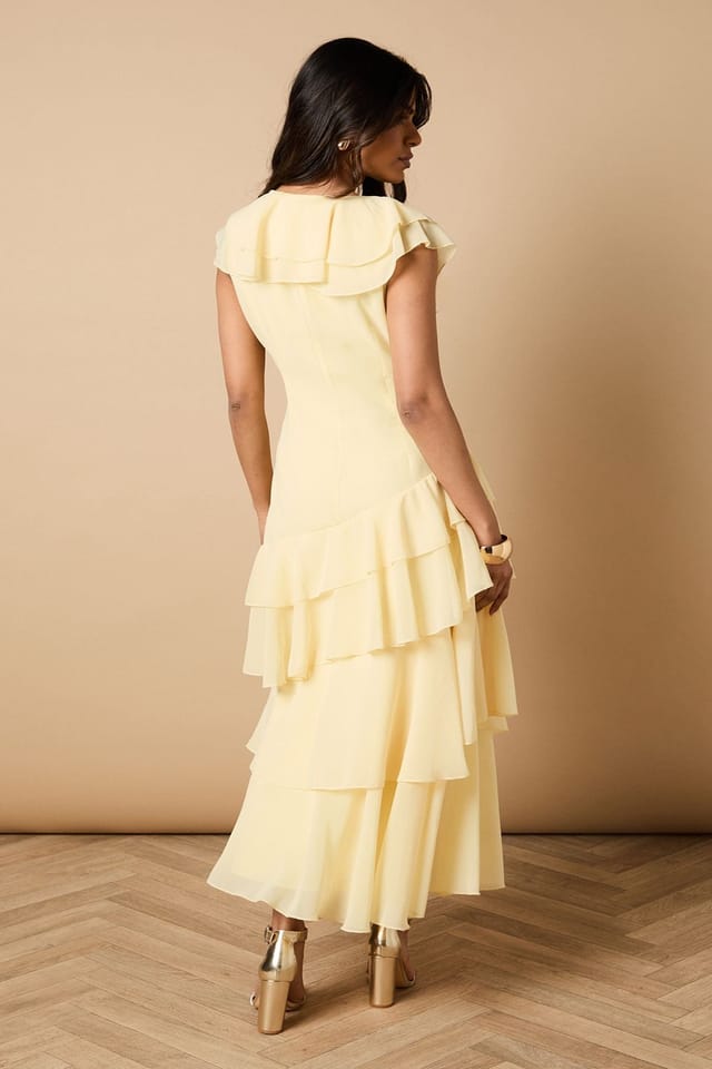 Oasis Oasis Women's Petite Ruffle Asymmetric Maxi Dress in Yellow - 3