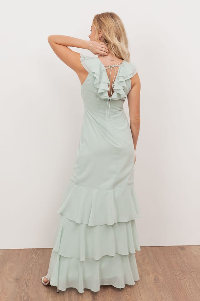 Anaya with Love Anaya with Love Women's V Neck Ruffle Maxi Dress in Mint - 2