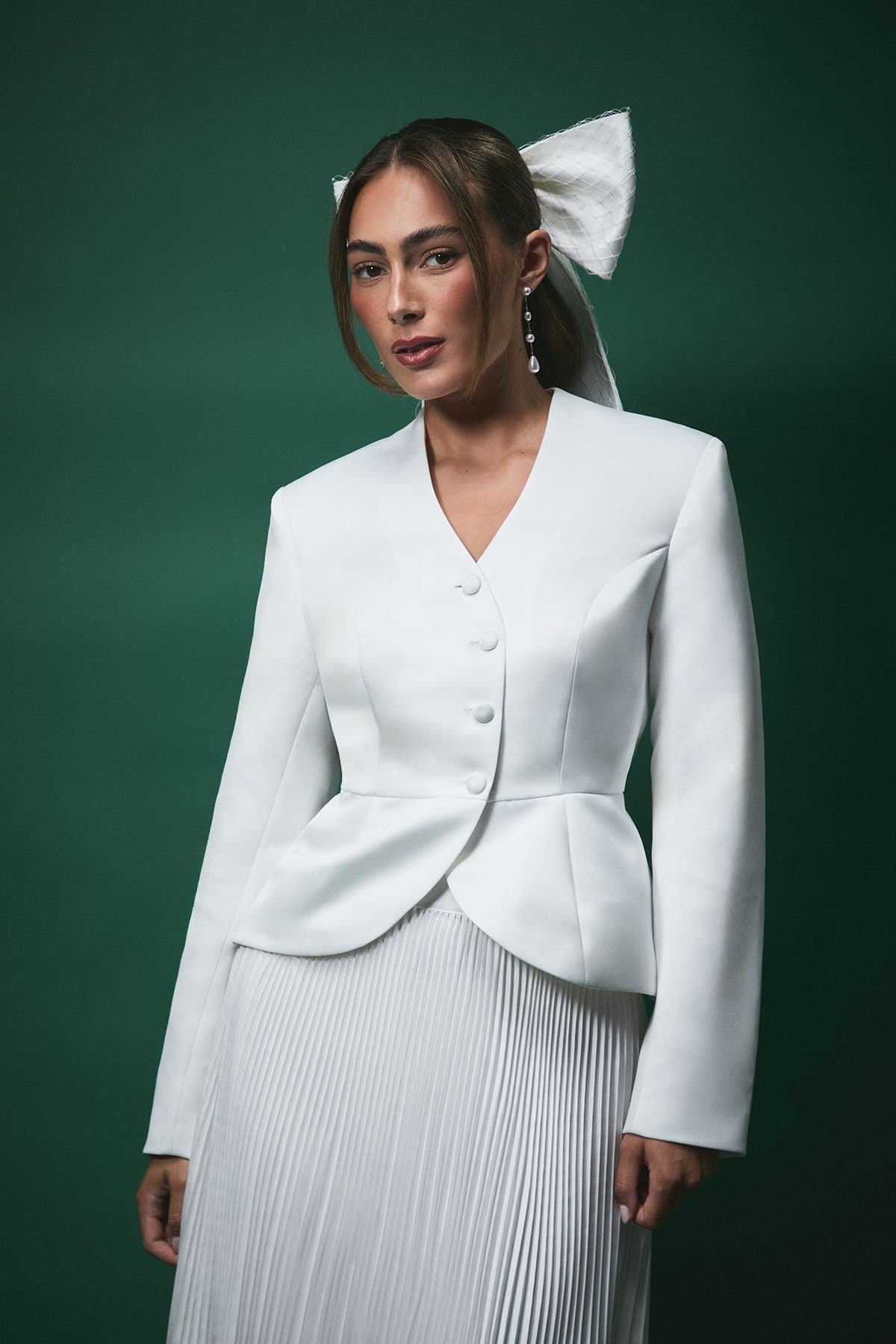 Coast Coast Women's Lisa Tan Waisted Peplum Hem Jacket in White